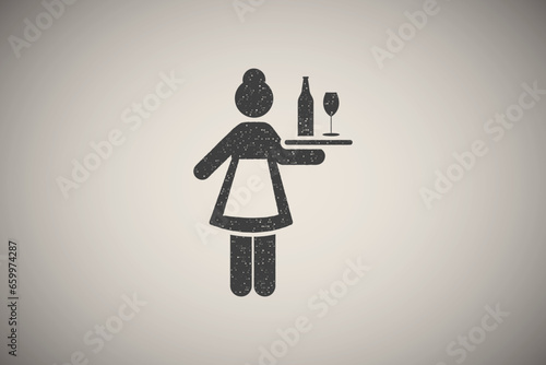 Hotel, girl, services, maid icon vector illustration in stamp style
