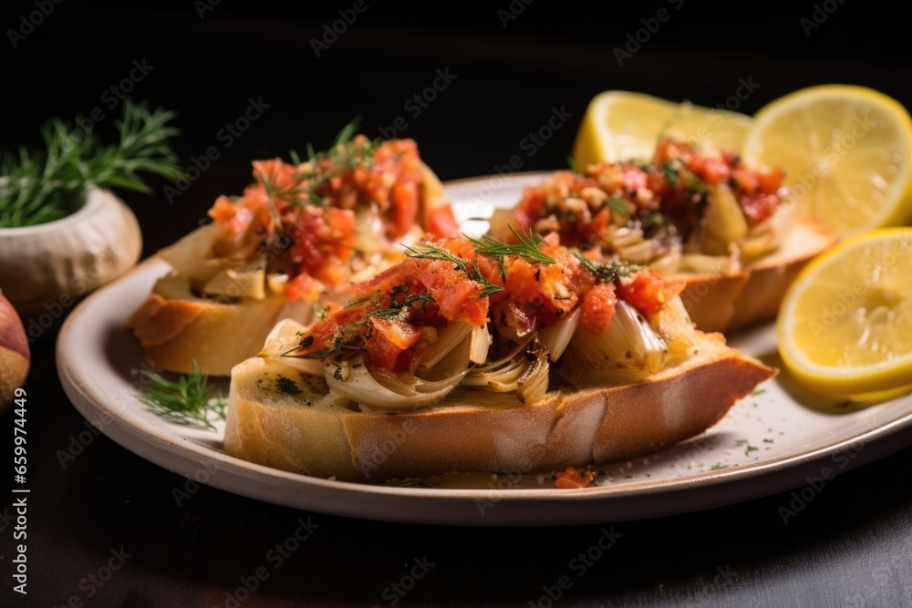 Fototapeta premium tuscan-style bruschetta with roasted fennel and lemon zest
