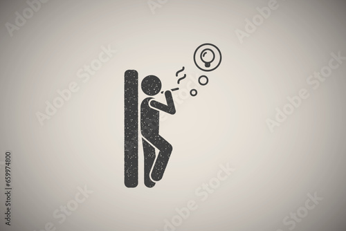 Smoking man have idea icon vector illustration in stamp style