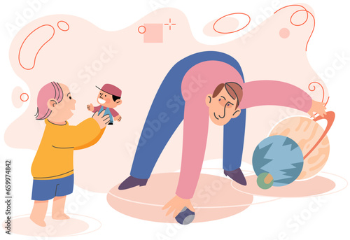 Game together. Family fun. Friendship time. Vector illustration. People playing games together create positive and uplifting environment Family time centered around playing games strengthens family
