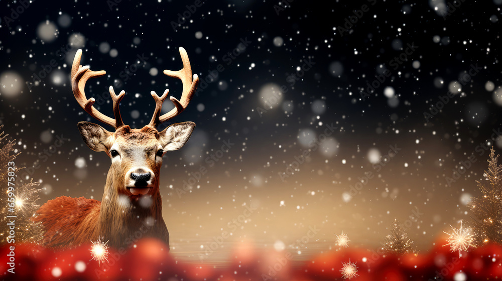 Christmas Card with Deer in Snowy Forest Christmas Card with Deer in Snowy Forest