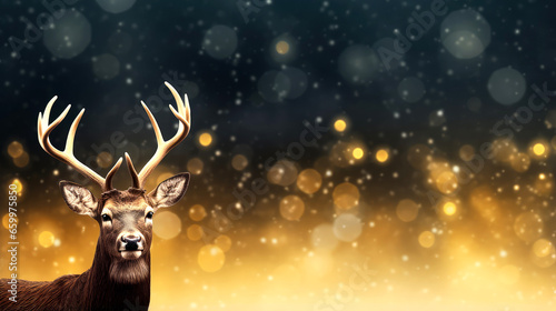 Christmas Card with Deer in Snowy Forest © ZEKINDIGITAL
