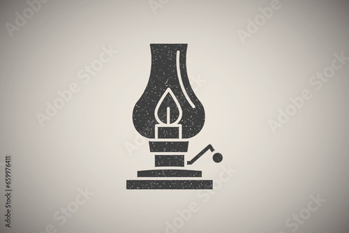 Light, lamp, oil icon vector illustration in stamp style