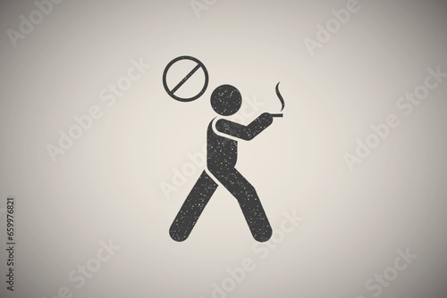 Smoking, man, no smoking icon vector illustration in stamp style