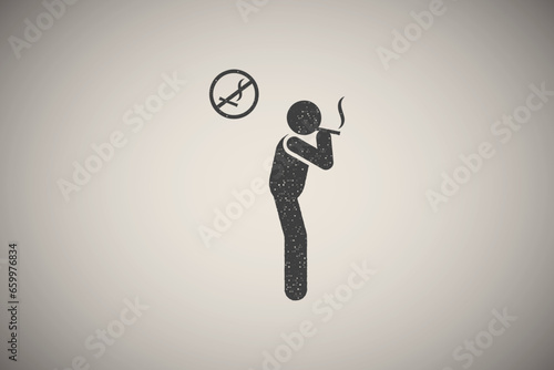 Smoking, man, cancer, no smoking icon vector illustration in stamp style