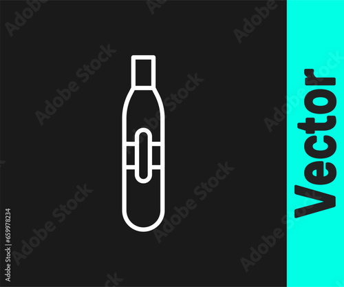 White line Electronic cigarette icon isolated on black background. Vape smoking tool. Vaporizer Device. Vector