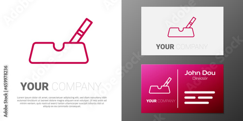 Logotype line Ashtray with cigarette icon isolated on white background. Logo design template element. Vector