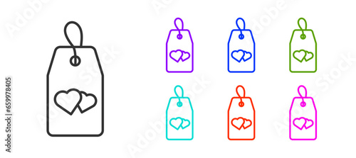 Black line Please do not disturb with heart icon isolated on white background. Hotel Door Hanger Tags. Set icons colorful. Vector