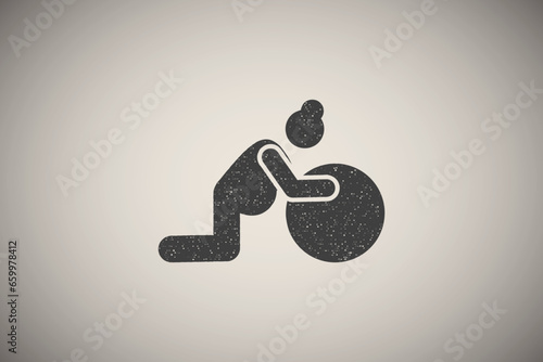 Pilates, woman, pregnant icon vector illustration in stamp style