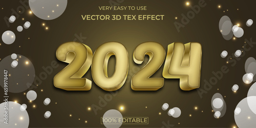 Happy New Year 3D Editable Vector Text Effect, 2024 3D Vector Text Effect.