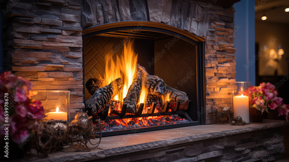 Сlose-up of a burning home fireplace. Global economic fuel crisis. Burning flame inside the fireplace. Сlose-up of a burning home fireplace. Global economic fuel crisis. Burning flame inside the fireplace.