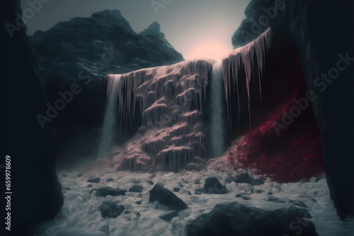 a frozen waterfall ultra detailed hard light 8k ultra realism cinematicepic  photo