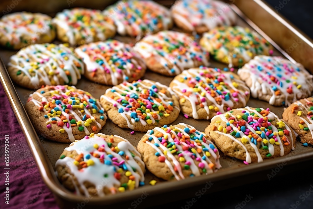 cookies with multicolour icings arranged in a rectangle tray cookies with multicolour icings arranged in a rectangle tray