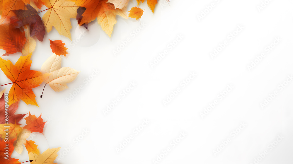 Seasonal Wallpaper with Falling Autumn Leaves. Natural Banner with copy space.