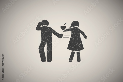 Food, taste, bad, woman, person icon vector illustration in stamp style