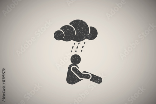 Depress, depression, gloomy icon vector illustration in stamp style