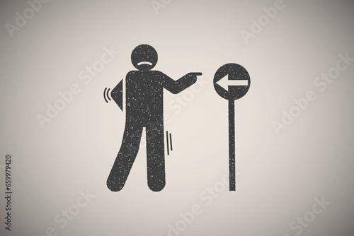 Cheat, lie, lying, man icon vector illustration in stamp style