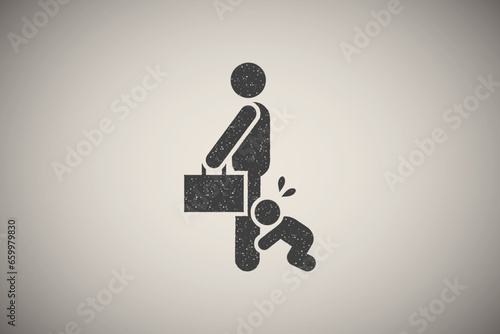 Father, businessman, crying, baby icon vector illustration in stamp style