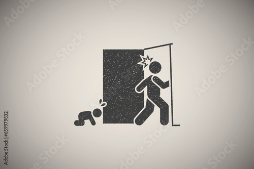 Leave, angry, father, baby icon vector illustration in stamp style