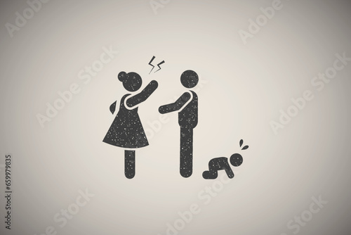 Angry, family, negative, quarrel icon vector illustration in stamp style