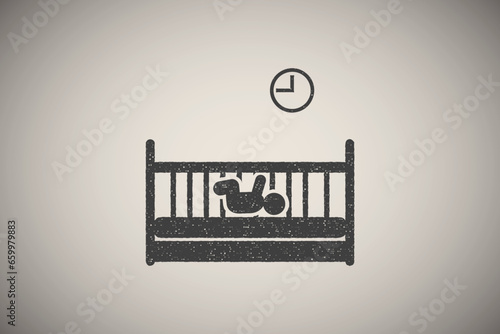 Baby, crying, sulking icon vector illustration in stamp style