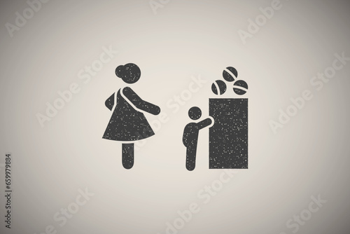 Baby, sulking, parenting icon vector illustration in stamp style