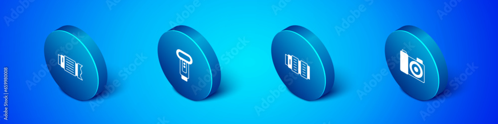 Set Isometric Camera photo lens, Photo camera and flash icon. Vector Set Isometric Camera photo lens, Photo camera and flash icon. Vector