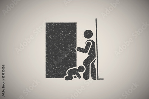 Father, angry, baby, crying icon vector illustration in stamp style