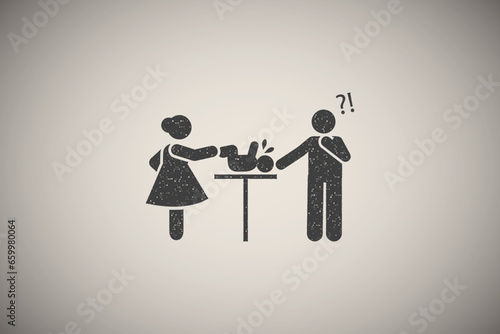 Baby, father, angry, mother icon vector illustration in stamp style