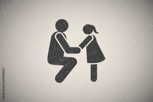 Child, explain, father, positive icon vector illustration in stamp style