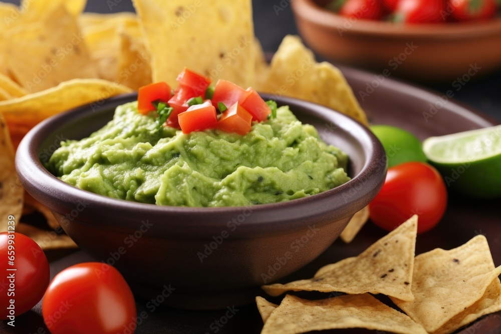 close-up shot of guacamole on a nacho close-up shot of guacamole on a nacho