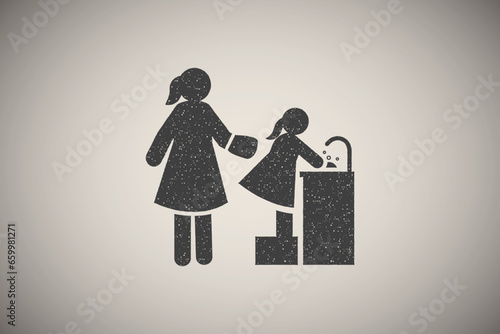 Family, parenting, reliable, trust icon vector illustration in stamp style
