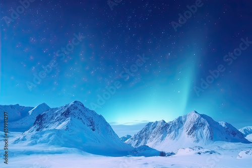 northern lights, winter mountain landscape