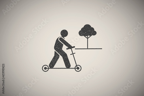Scooter, sun, relax icon vector illustration in stamp style