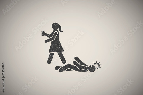 Man seizure shake icon vector illustration in stamp style