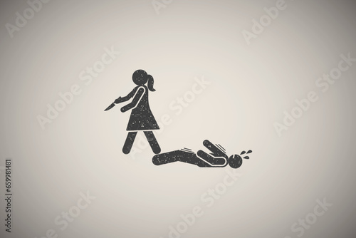 Clear dangerous knife icon vector illustration in stamp style