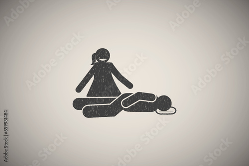 Care lay down rest icon vector illustration in stamp style