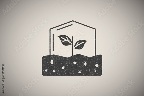 Greenhouse soil icon vector illustration in stamp style