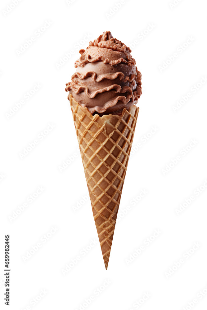 Chocolate ice cream cone isolated on transparent background. Generative Ai Chocolate ice cream cone isolated on transparent background. Generative Ai
