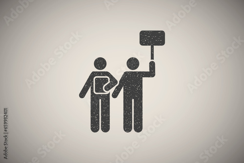 Demonstration protest people strike icon vector illustration in stamp style