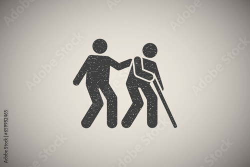 Humanpictos help charity icon vector illustration in stamp style