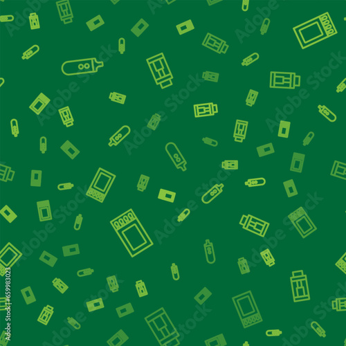 Set line Electronic cigarette, Matchbox and matches and Vape mod device on seamless pattern. Vector