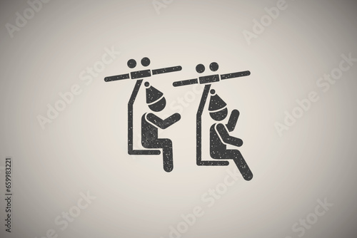 Men in chairlift icon vector illustration in stamp style