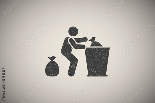 Collector, trash, rubbish icon vector illustration in stamp style
