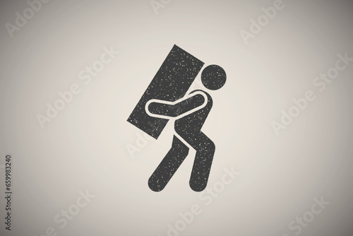 Carry, heavy, man, moving icon vector illustration in stamp style