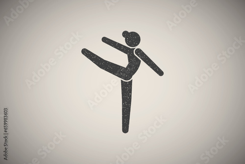 Women, yoga, position icon vector illustration in stamp style