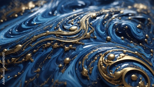 Blue and golden colours liquid background generative ai © Shah
