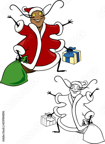 cockroach santa with bonus black outline version 