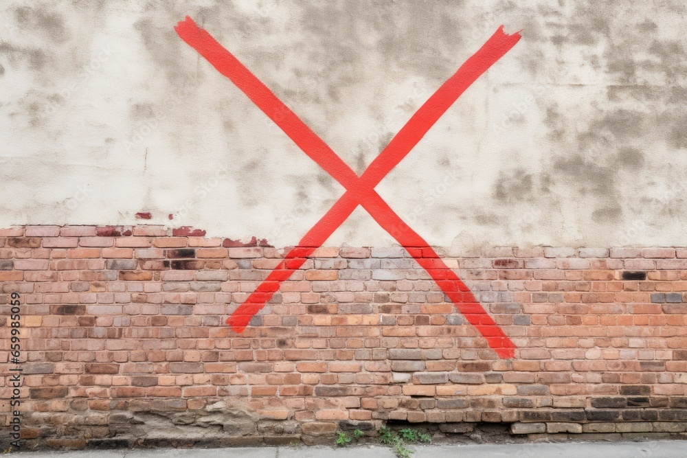 graffiti crossed out with a red line on a brick wall graffiti crossed out with a red line on a brick wall