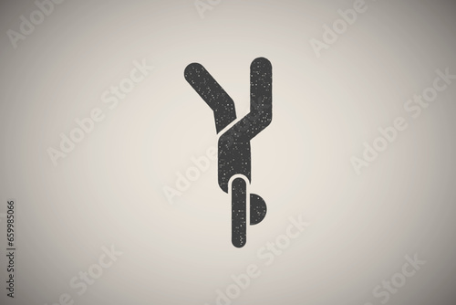 Lifting man gym sport fitness with arrow pictogram icon vector illustration in stamp style